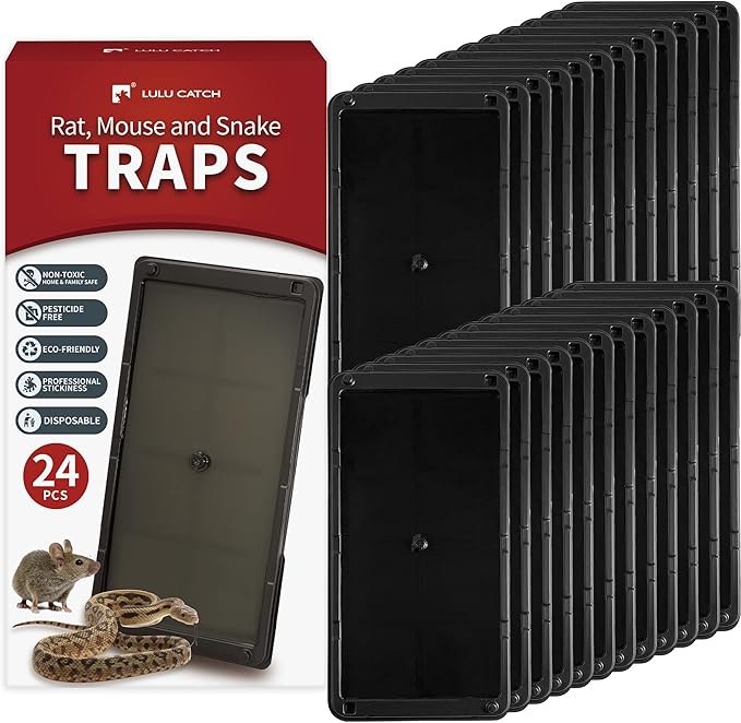 LULUCATCH Mouse Glue Traps 24 Pack, Larger & Heavier Plastic Sticky Glue Traps with Extra-Strong Adhesive for Mice, Rats, Sticky Mouse Trap for Indoor Use, Easy to Set