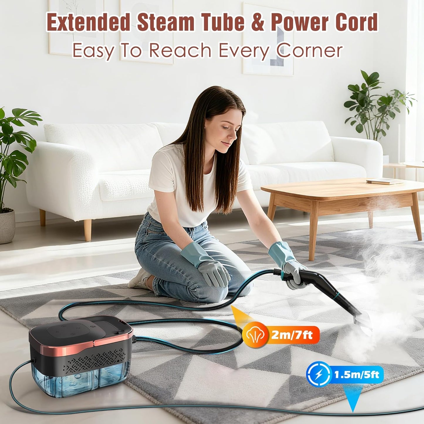 Steam Cleaner, 4 Bar High Pressure Steamer with 6-Level Adjustable, 15s Heat-Up, 42.7oz Large Tank, 7ft Extended Hose, 18 pcs Accessories, Portable Steam Cleaner for Home, Car, Tile, Grout, Grease