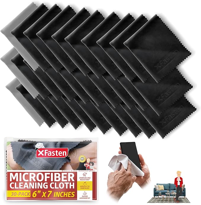 XFasten Microfiber Cleaning Cloths, 6 Inch x 7 Inch Pack of 30 Glasses Cleaner Cloths, Phone Screen Scratch Remover, LCD Screen Cleaner, Microfiber Cleaning Cloth for Electronics