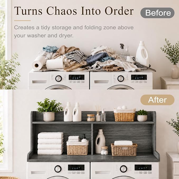 Royxen Laundry Countertop with 20“ Shelf Universal Fit, Washer and Dryer Countertop with Storage Space, Eucalyptus