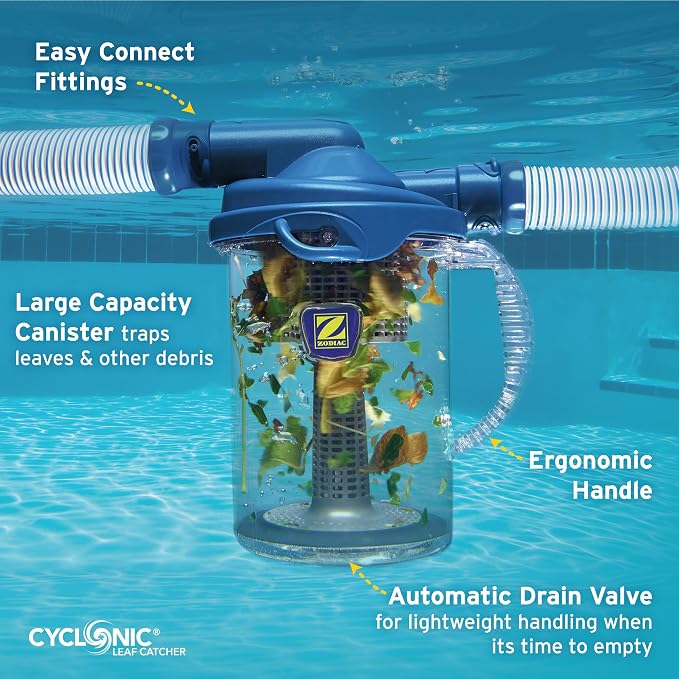Zodiac Genuine Parts Cyclonic Leaf Catcher, Connects to Suction-Side Pool Cleaners to Capture Leaves & Other Debris, Universal Hose Connection Included