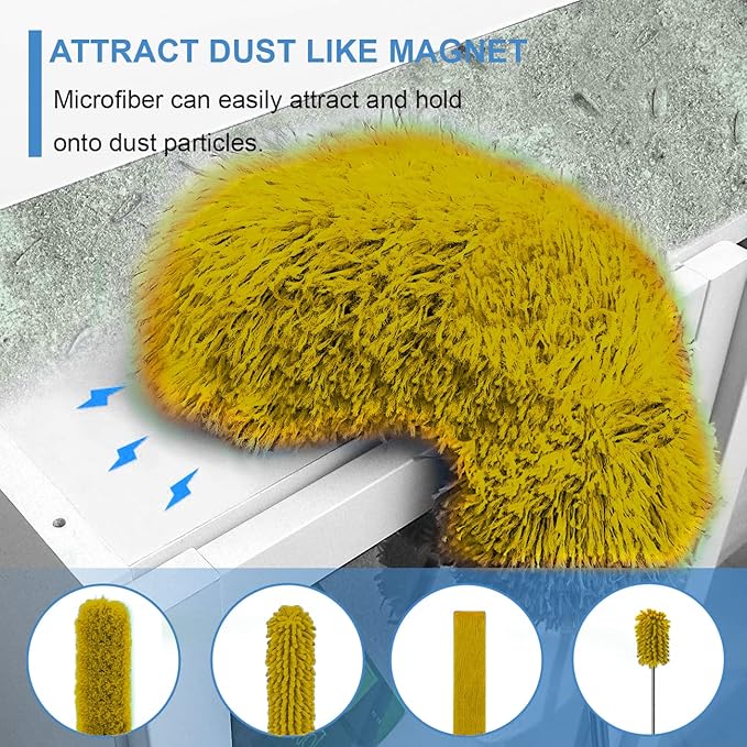 Upgraded Dusters for Cleaning (6pcs), Ceiling Fan Duster with 100" Thickened Extension Pole, Extendable Long Microfiber Duster for High Ceilings, Reusable & Washable Dusting Wand by OOSOFITT