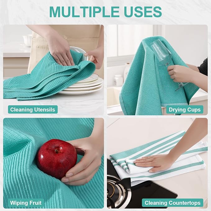 Homaxy Premium Kitchen Towels(18”x 28”, 3 Pack), Large Cotton 380 GSM Kitchen Hand Towels, Soft and Absorbent Terry Dish Towels, Multipurpose Tea Towel Set with Hanging Loop, Teal
