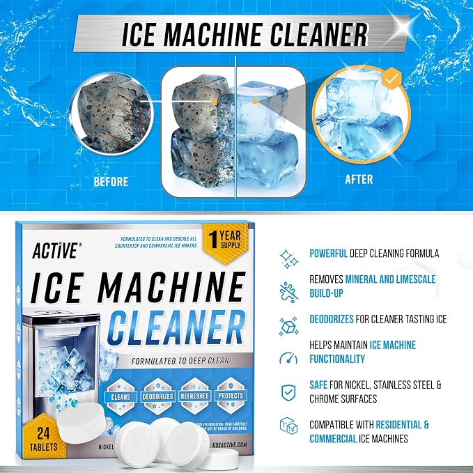 ACTIVE K-Cup Compatible Cleaning Pods and Ice Machine Cleaner - Includes 12pk Keurig Compatible Cleaner Pods and 24ct Ice Maker Cleaner Tablets