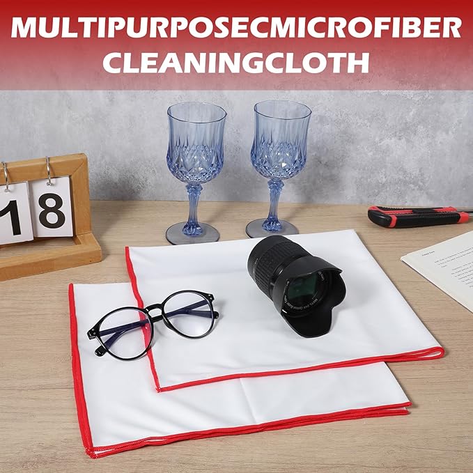 6 Pack Premium Microfiber Wine Glass Polishing Cloths, Large Lint-Free Drying Towels for Glasses, Stemware, Glassware, Camera Lenses, 23.6 Inch X 19.7 Inch (White)