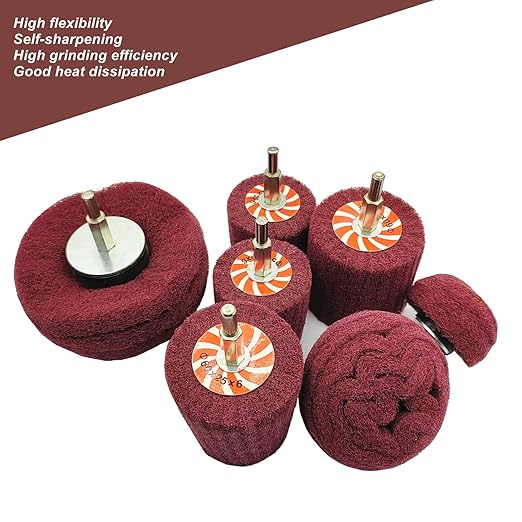 7 PCS Non Woven Abrasive Buffing Wheels Drill Attachment, Scouring Pads Wheel with 1/4" Shank for Polishing Mirror Stainless Steel Copper Aluminum Wood Wares 320 Grit