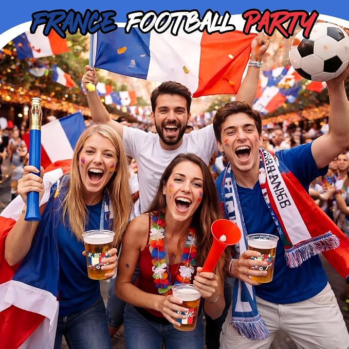 Jingmore 50 Pcs Soccer Plastic Cups 12 oz International Countries Soccer Disposable Plastic Cups Thick Clear Drinkware for Sports Games Party Supplies (France)