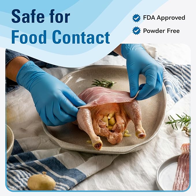 SWIFTLITE Food Safe Disposable Gloves, Blue Nitrile Rubber Gloves, Latex-Free Powder-Free for Food Prep, Cooking, Cleaning