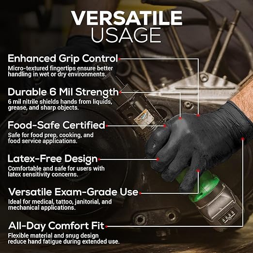 First Glove Volt 6 Mil Black Nitrile Disposable Gloves - 100 Count Small - Food Safe Heavy Duty Gloves for Cooking, Cleaning, Industrial & Food Service - Latex Free, Powder Free, Micro-Textured Grip