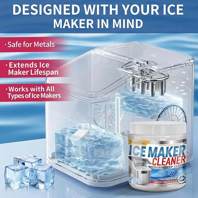 100 tabs Ice Machine Cleaner -Unscented Ice Maker Descaler Clean Tablets Compatible with Opal, Kitchenaid, GE Profile,Nickel Safe Scale Remover for Countertop, Nugget Ice Makers