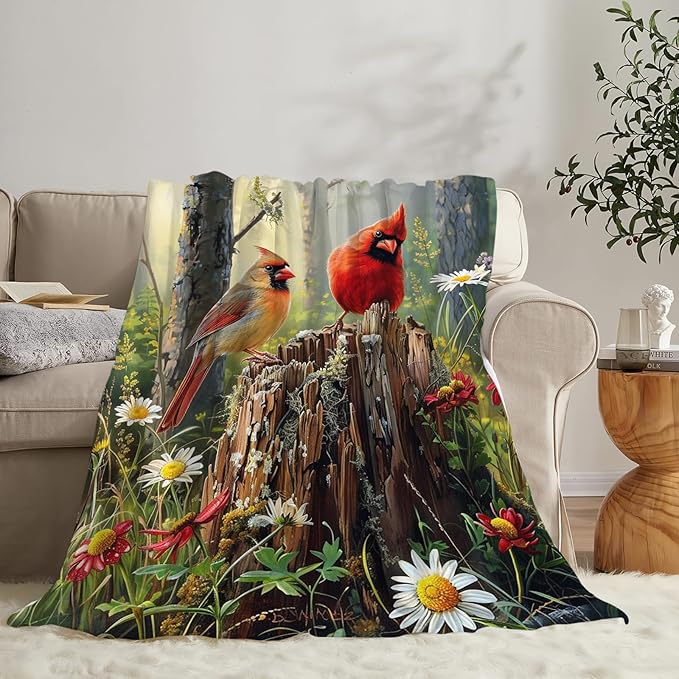 Tijuboni Cardinal Bird Throw Blanket Cardinal Gifts for Girls Boys Women Men Kids Adults Soft Flannel Fleece Blanket for Couch Sofa Bed Home Decor 60"x80"