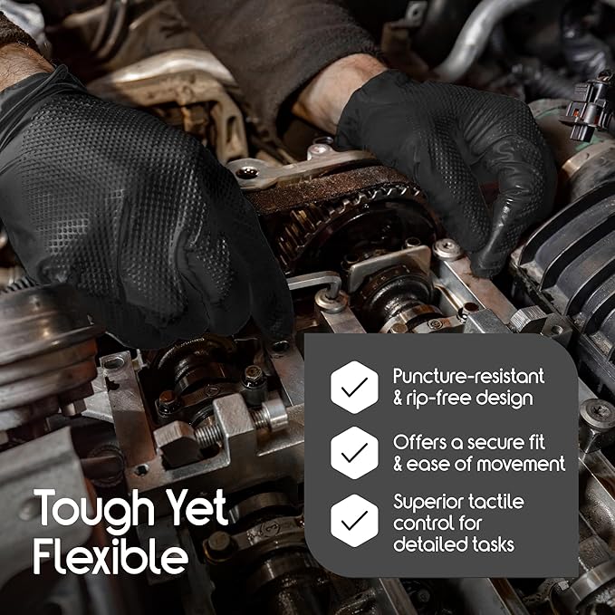 Inspire HEAVY DUTY ORIGINAL Stretch Nitrile Black Gloves Disposable Latex Free | Food, Mechanic, 6mil Black or 8 Mil Orange