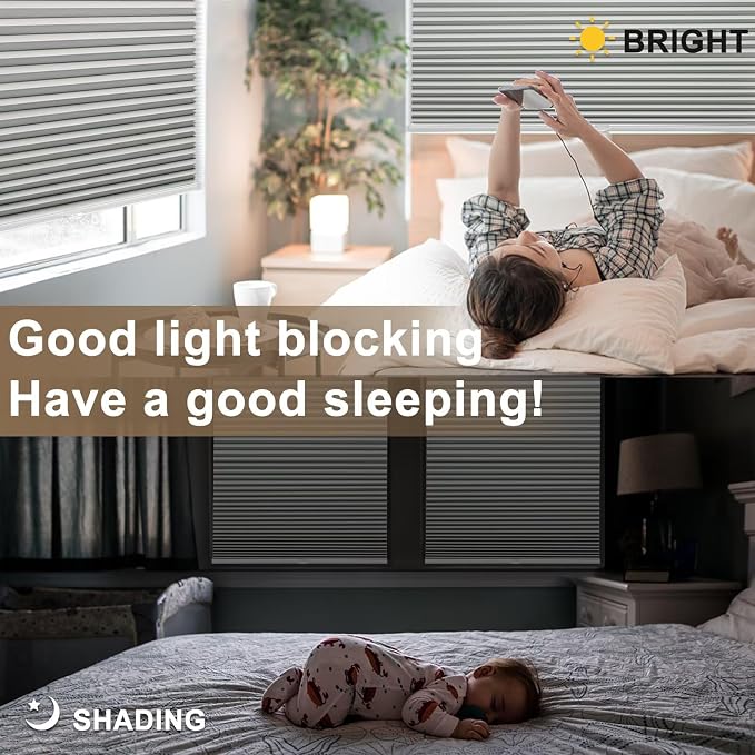 MYshade Cordless Blackout Cellular Shades, 1.5" Honeycomb Window Blinds for Bedroom & Nursery, Thermal Insulated, Noise Reducing, Privacy Shades, Inside or Outside Mount (41" W x 72" H, Grey)