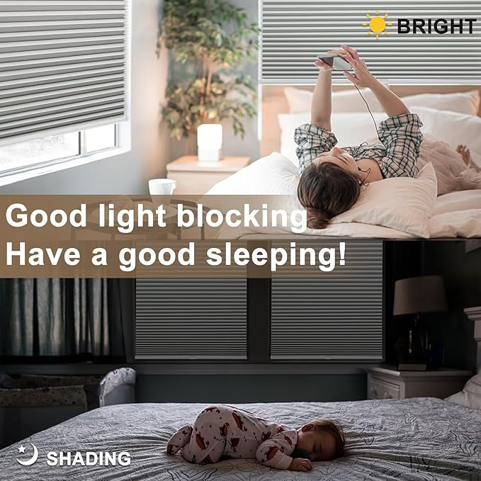 MYshade Cordless Blackout Cellular Shades, 1.5" Honeycomb Window Blinds for Bedroom & Nursery, Thermal Insulated, Noise Reducing, Privacy Shades, Inside or Outside Mount (32" W x 72" H, Grey)