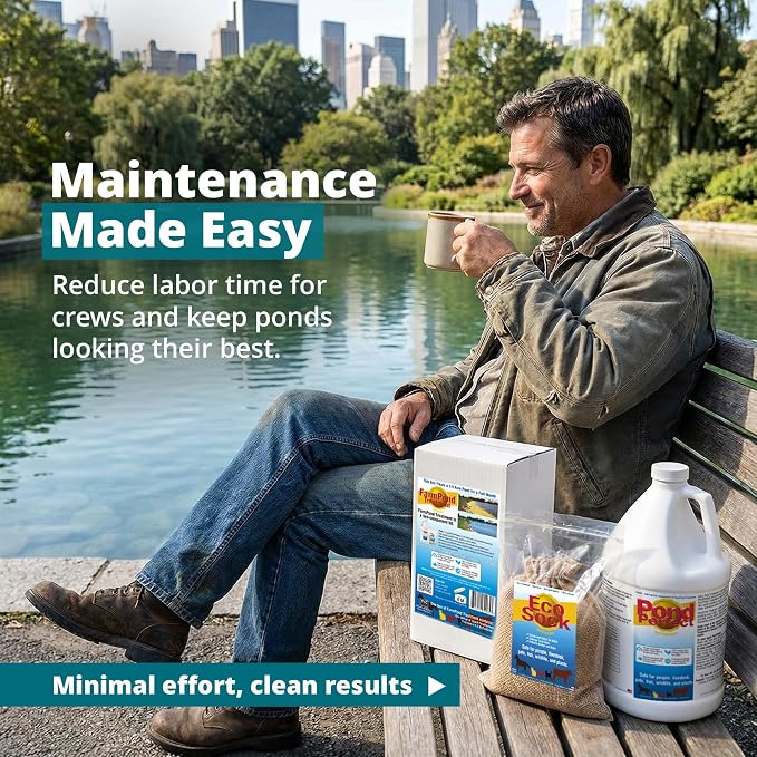 TLC Farm Pond Treatment – PondPerfect Liquid & EcoSock Dual System, Pond Bacteria for Larger Outdoor Ponds – 1 Box Treats Up to 1/4 Acre – 12 Gallon + 12 EcoSock