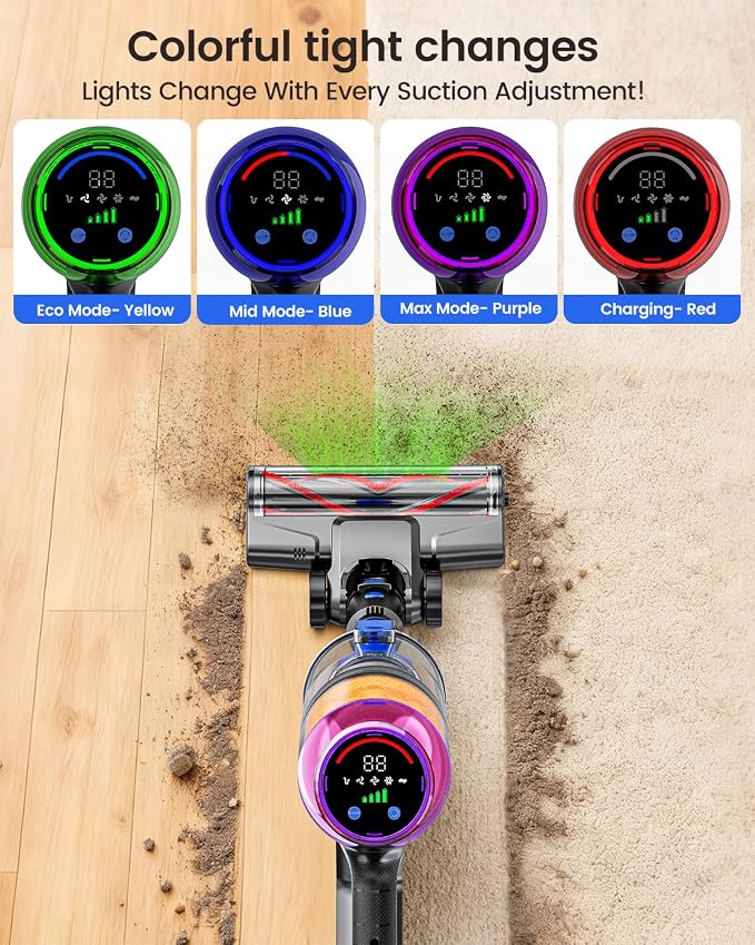 Cordless Vacuum Cleaner, 500W Vacuum Cleaners for Home Pet Hair, 60Mins Cordless Stick Vacuums with LED Display, Anti-Tangle, Lightweight Vacuum for Hard Floors, Carpet,Blue