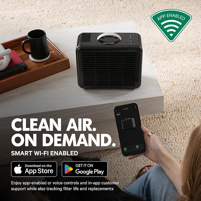 PuroAir Air Purifier 100i Smart HEPA Air Purifiers for Home Pets - Portable Small Air Purifier Filters up to 550 Ft² of Pollutants, Smoke, Pollen, Dust - Room Air Purifiers for Bedroom, Baby, Office