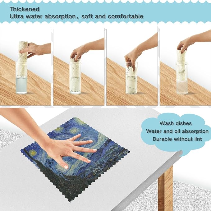 Starry Night Kitchen Towels Dish Cloths Set of 6 Microfiber Cleaning Cloths for Cars Super Absorbent Machine