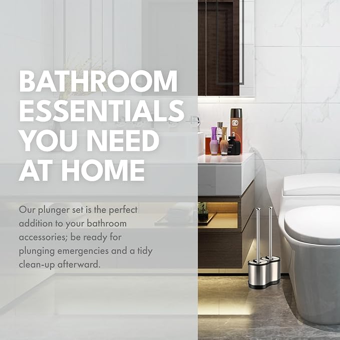 ToiletTree Products Modern Deluxe Freestanding Toilet Brush and Plunger Combo (Stainless Steel, Brush and Plunger Combo Set 4.5” x 9.75” x 18.5")