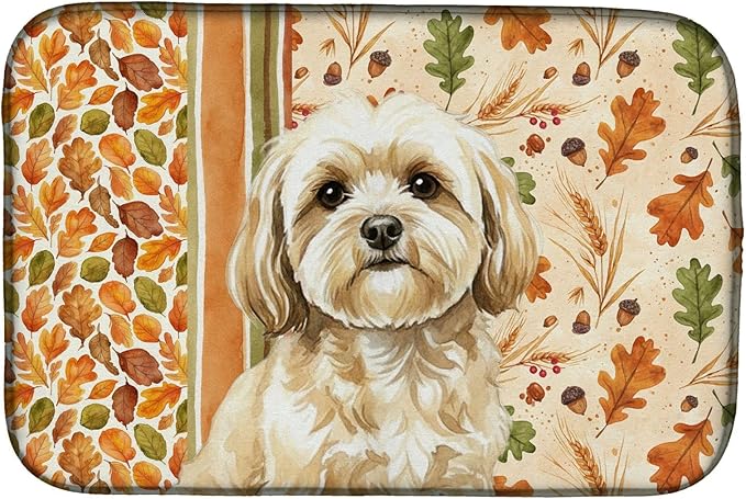 Caroline's Treasures Cream Lhasa Apso Heirloom Fall Dish Drying Mat Absorbent Dish Drying Mat Pad for Kitchen Counter Dish Drainer Mat for Countertop, 14 x 21", Multicolor