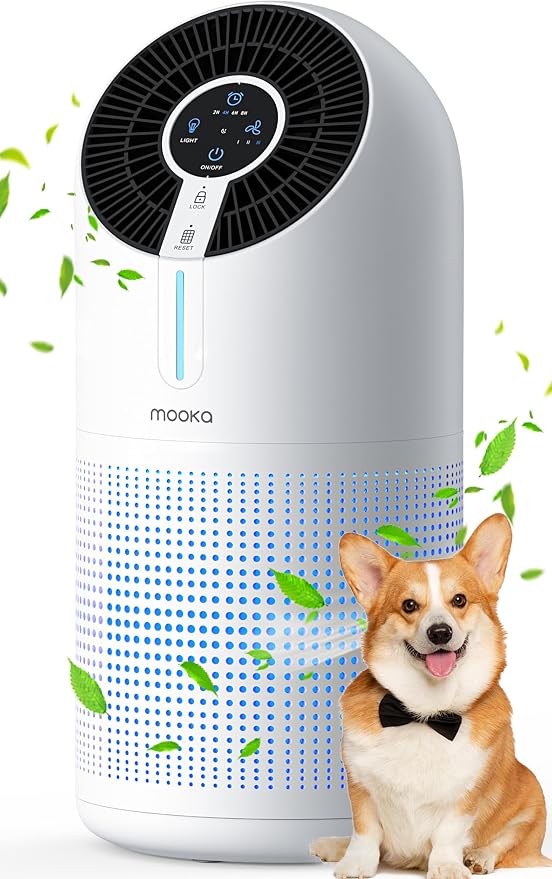 Air Purifiers for Home Large Room Pets Up to 1300 Sq Ft, MOOKA AP-S0610L and M02 H13 True HEPA Air Purifier Cleaner with 360° Air Inlet
