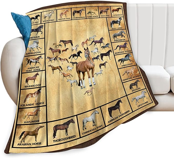Horse Blanket Throws Horse Gifts Horses Throw Blanket for Girls Boys Kids Adults Soft Warm Cozy Fleece Blanket for Couch Sofa Bed 80"x60"