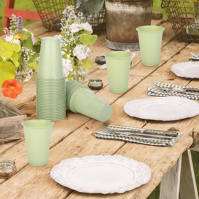 Kochorie 100 Pack Disposable Plastic Cups 16 Oz Solid Color Drinking Cups Party Supplies Strong and Sturdy Drinkware Cup For Birthday, Wedding, Baby Shower, Gender Reveal Party & Daily Use, Sage Green