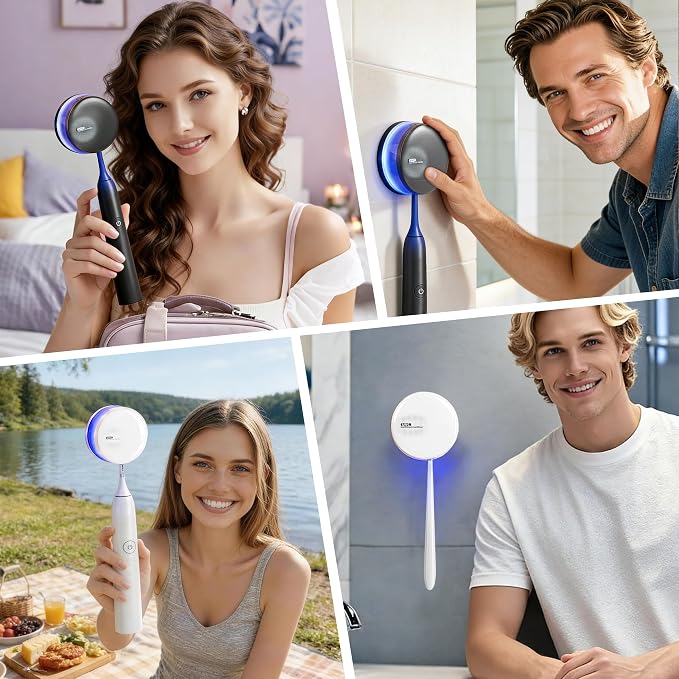 Toothbrush Sanitizer Holder for Bathroom, Wall-Mounted Toothbrush Holder with Air Drying, Fits Electric/Manual/Kids’ Toothbrushes, Travel Dustproof Case,Black