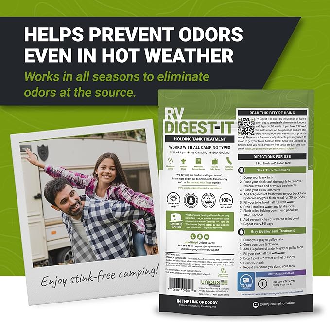Unique RV Digest-It RV Toilet Treatment, Drop-In Pod - Convenient, Dissolvable, Mess-Free - Eliminates Odors and Liquifies Waste (20 Pods) Amazon Exclusive Packaging