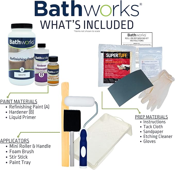 Bathworks Roll-On Refinishing Kit - 22 fl oz, High Gloss Bone, Professional-Grade DIY Coating with Tools Included - Durable Non-Yellowing Finish for Bathtubs, Tile, Sinks & Showers
