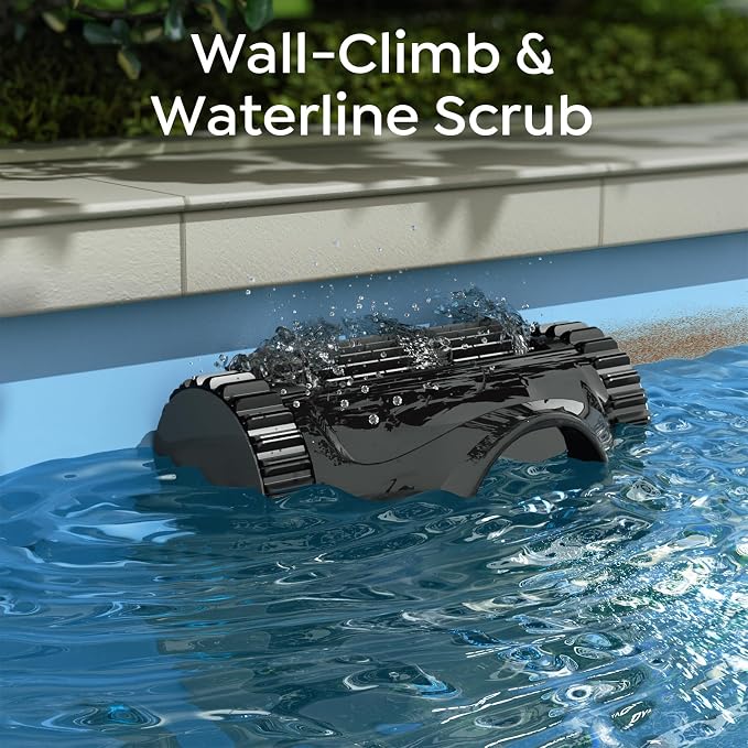C1 Cordless Robotic Pool Cleaner with 180Mins, Wall Climbing & Waterline Cleaning, Long Runtime, Dual Layers, Automatic Pool Vacuum with APP, Multi Cleaning Modes and Paths, Transparent Navy Black