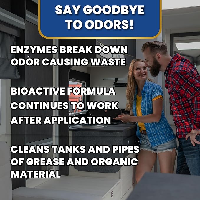 ADIOS! RV Black and Grey Tank Treament Kit - Stops Odors, Cleans Holding Tanks with Powerful Enzyme Action - Set of 32oz Bottles