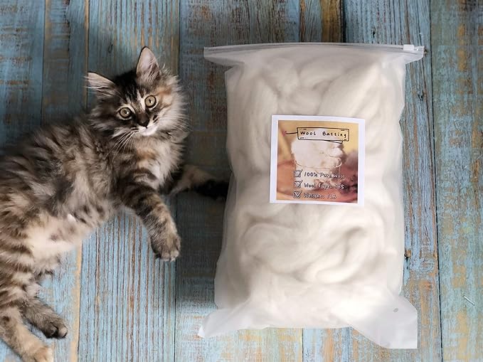 T.F GHG 1LB 100% Natural Wool Roving, Super Clean Wool Filler for Stuffing, Needle Felting, Blending, Batting, Hand Spinning DIY Project, Pillow and Dryer Balls, Natural White, Un-Dyed, Ecru,58S Wool