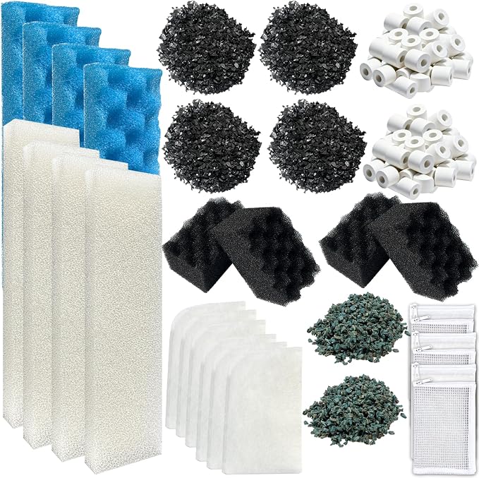 44-Piece Canister Filter Media Kit Replacement for Fluval 406/407 Canister Filter - Includes Carbon, Ammonia-Absorbing Pad, Sponges（2 Sets）