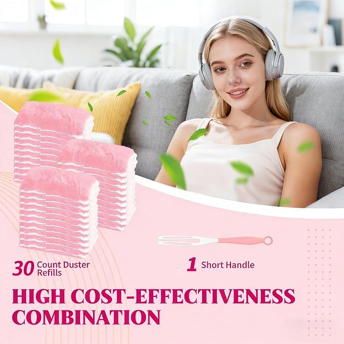 Pink Duster Refill for Swiffer Duster, 30 Count Heavy Duty Duster Refills with 1 Handle, 360 Dusters Refills Kit with 5X Microfibers, Disposable Dusters for Cleaning, Home, Office