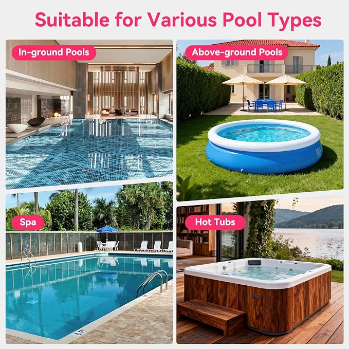 Cordless Pool Vacuum with Telescopic Pole, Powerful 30 GPM Suction, Advanced Dual Filtration, Replaceable Battery, 1H Runtime, Handheld Pool Cleaner for Above Ground and Inground Pools, Pink