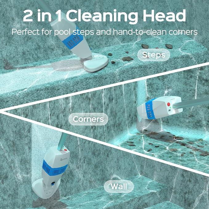 (2025 Upgrade) Cordless Pool Vacuum with 1548GPH Suction, 1Hour Runtime, Telescopic Pole & 2-in-1 Cleaning Head, 250μm Filter-Ideal for Above Ground Pools, Hot Tubs, Spas, Ponds (Drak Blue)