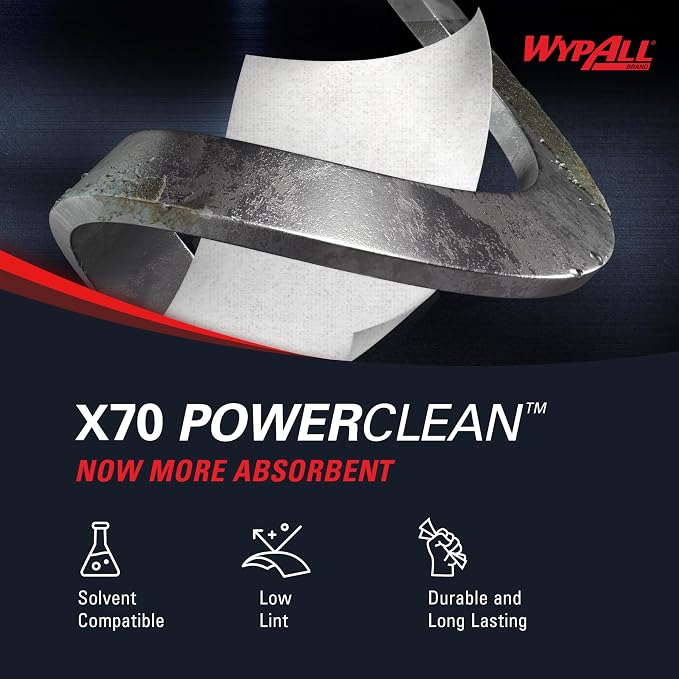 WypAll PowerClean X70 Cloths Medium Duty Wipes (55300), Brag Box, Long Lasting Towels, White (1 Pack of 192 Sheets, 192 Sheet Total)