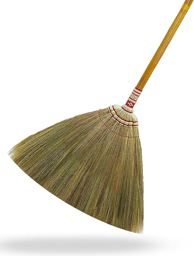 Indoor Grass Broom 40 Inch with Bamboo Handled Brooms for Floor Cleaning, Smooth & Hard Floor - Sweeping Tool Unique Handmade Craft Broom Design for Home, Kitchen, Office, Courtyard, Tiled Floor