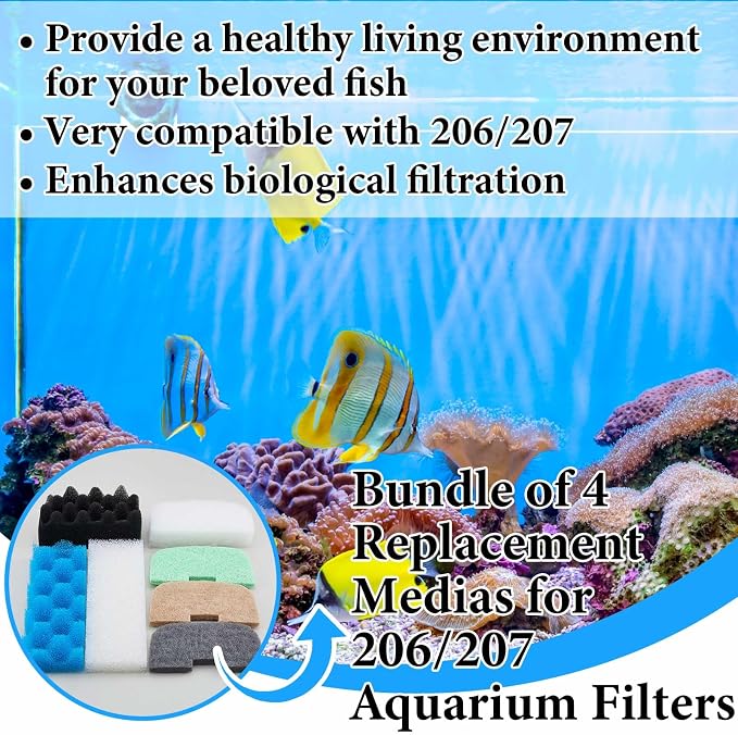 Threlaco 52 Pcs Replacement Filter Media Kit Compatible with Fluval 206/207 Aquarium Filters Include Biological Foams Ammonia Remover Phosphate Pads Nitrite Remover, Towel and Grease