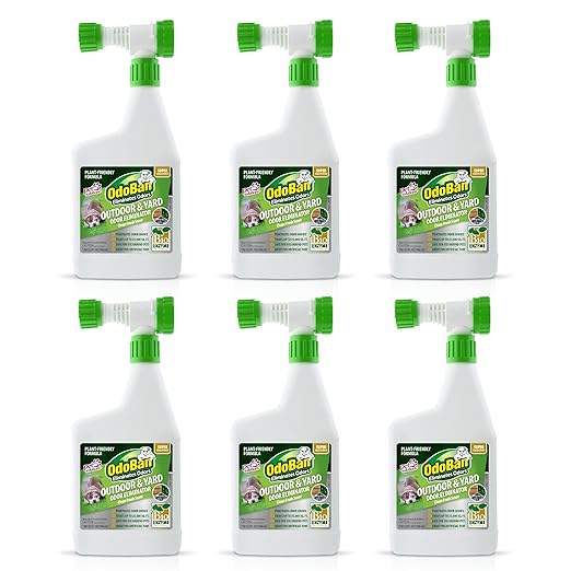 OdoBan Outdoor and Yard Odor Eliminator, Plant-Friendly Formula, Made in the USA, Clean Fresh Scent, 32 Fluid Ounce Bottle with Hose End Sprayer, 6-Pack