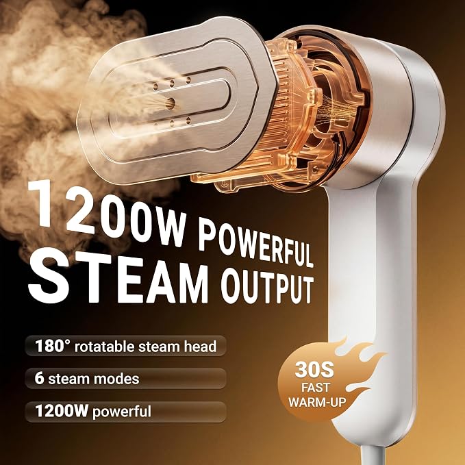 Travel Steamer for Clothes, 2-in-1 Portable Steamer & Travel Iron, 1200W Handheld Garment Steamer with 6 Modes, 180° Rotatable Steam Head, 30s Fast Heat-Up, 120ML Tank – 110V Only