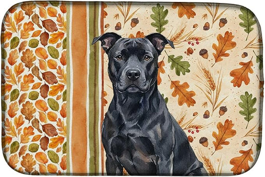 Caroline's Treasures Black American Staffordshire Terrier Heirloom Fall Dish Drying Mat Absorbent Dish Drying Mat Pad for Kitchen Counter Dish Drainer Mat for Countertop, 14 x 21", Multicolor