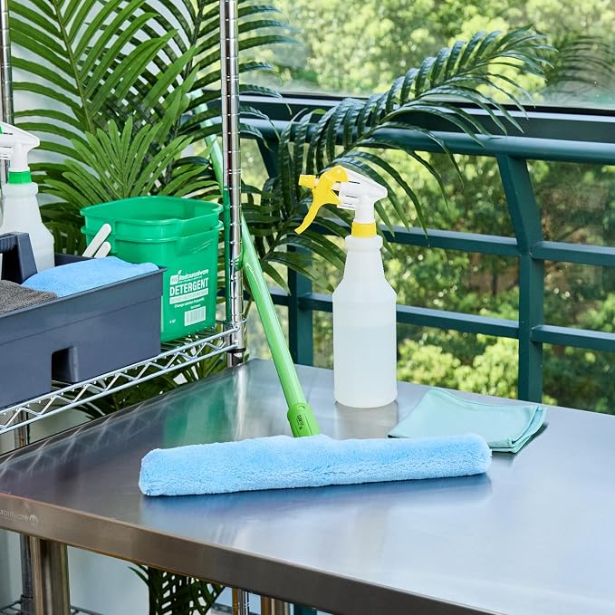 Restaurantware-Clean Tek Professional Window Washer Strip, 1 Window Scrubber with T-Bar Handle - Machine Washable, No-Streak Cleaning, Blue Acrylic Washer for Glass Door, Home Or Commercial Use