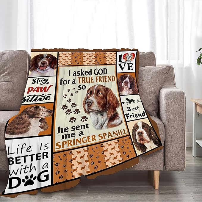 Springer Spaniel Dog Blanket Springer Spaniel Gifts and Decor Cute Dog Throw Blanket Dog Blanket for Girls Women Kids Adults Soft Warm Cozy Fleece Blanket for Couch Sofa Bed 80"x60"
