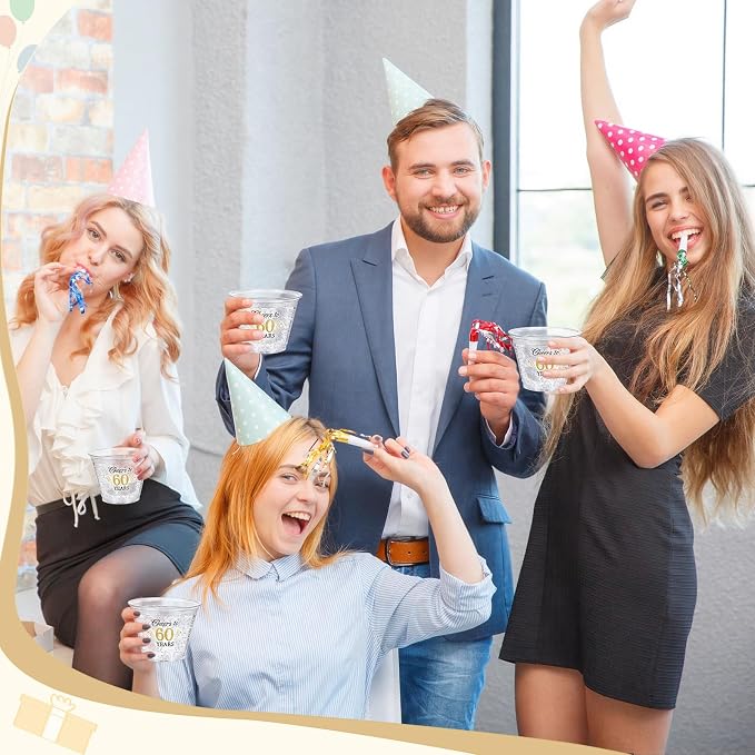 LemonRoad 100 Pack 60th Birthday Cup 9 oz Cheers to 50 Years Birthday Disposable Clear Plastic Cocktail Cups Hot Cold Beverage Drinks for Men Women Wedding Anniversary Decorations Party Favors
