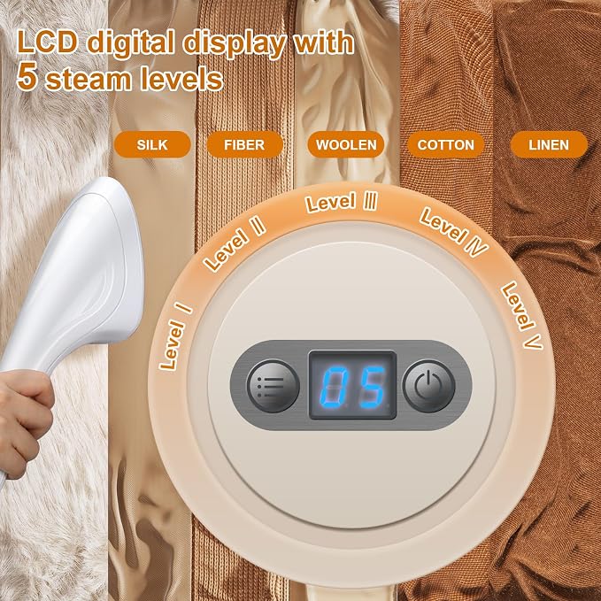 Professional Standing Garment Steamer for Home & Commercial Use | Adjustable Ironing Board, LCD Display, Dual Bar, 1500W, Fabric Brush, Fast Heating, Digital
