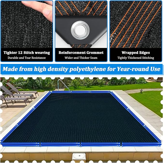 Riare 20x40 FT Pool Leaf Net Cover - Heavy-Duty Rectangle Mesh Pool Cover with Reinforced Grommets for Inground and Above Ground Winter Swimming Pools Cover for Catch Leaves, Blocks Debris