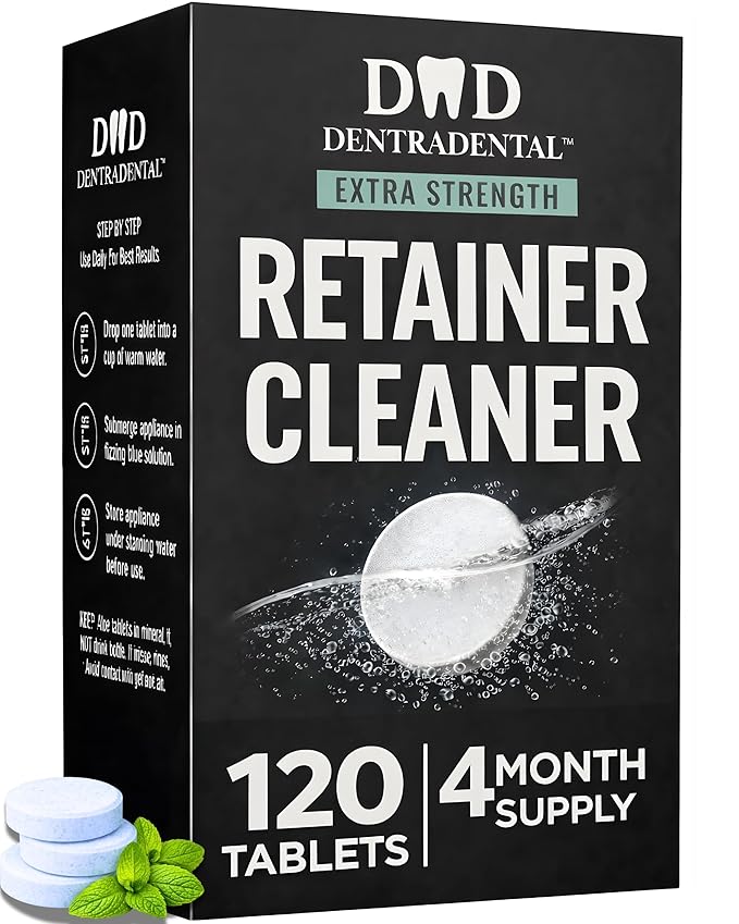 Retainer Cleaner Tablets - 4 Month Supply (120 Tablets) - Clean Retainers, Mouth Guards, Dentures - Removes Odor & Plaque (120 Pcs)