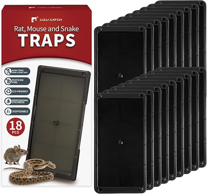 LULUCATCH Mouse Glue Traps 18 Pack, Larger & Heavier Plastic Sticky Glue Traps with Extra-Strong Adhesive for Mice, Rats, Sticky Mouse Trap for Indoor Use, Easy to Set